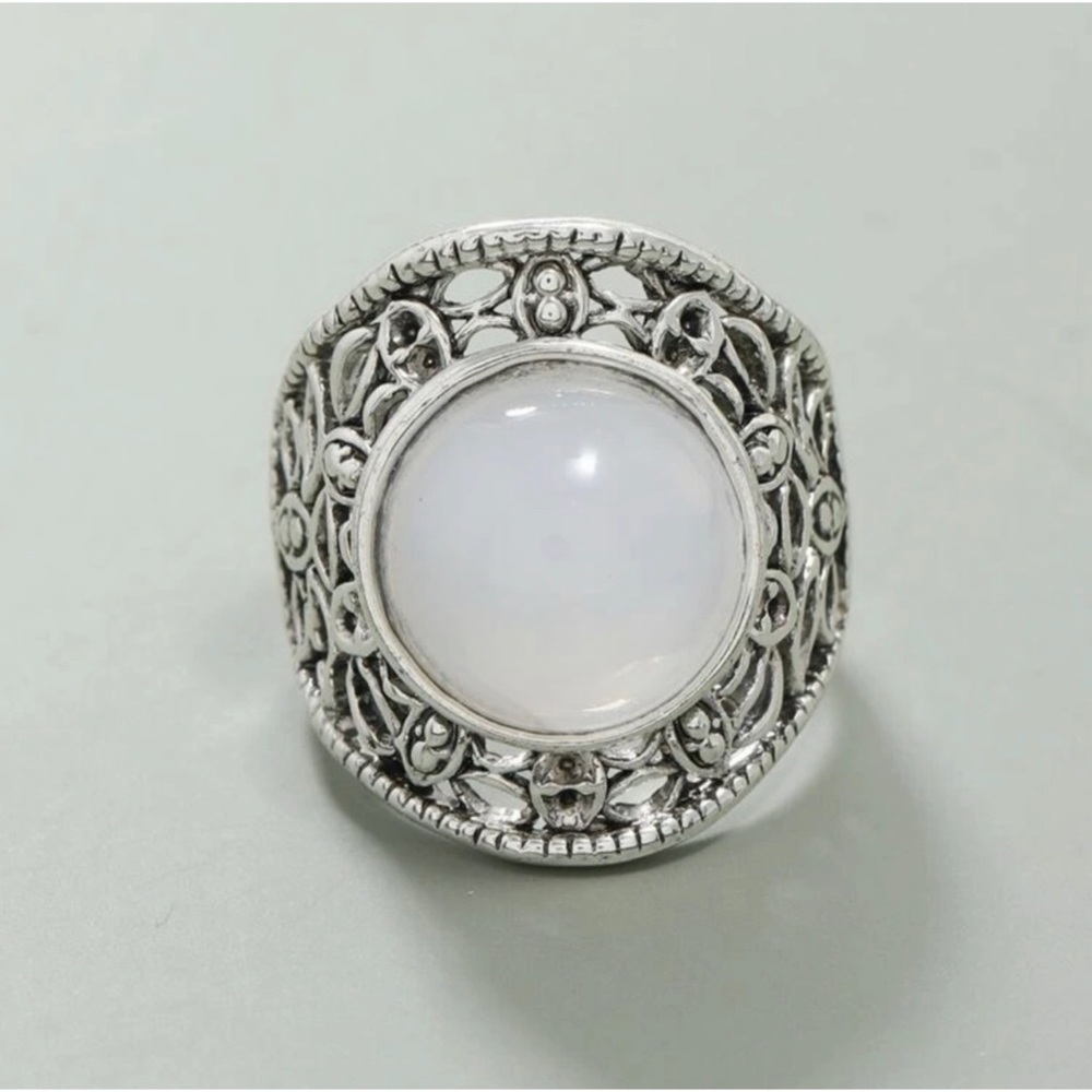 1 LEFT! Antique Silver White Stone Ring - Picture 2 of 4